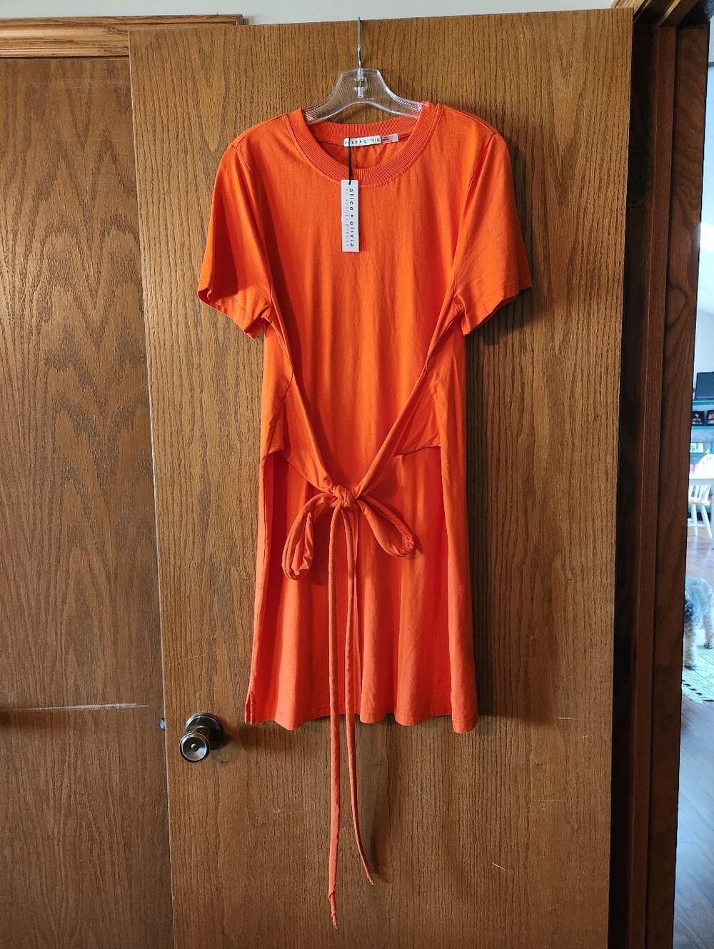 Alice + Olivia Bright Orange Tie-Front Short Sleeve Mini Dress